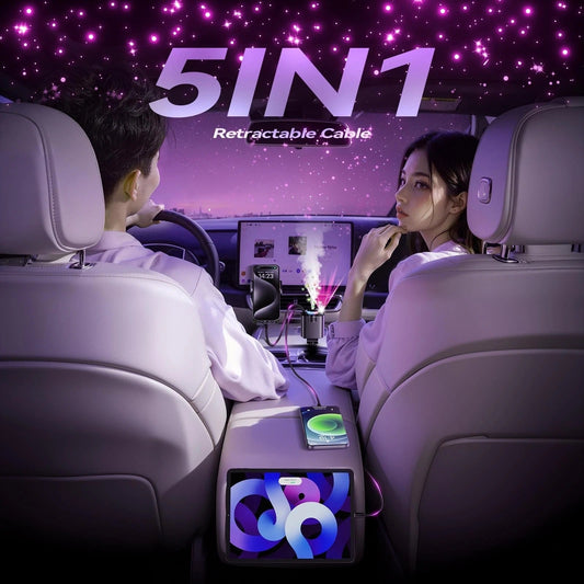 5 in 1 Retractable ( Fast ) Car Charger with Starlight & Aromatherapy