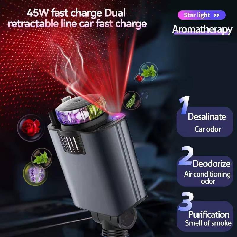 5 in 1 Retractable ( Fast ) Car Charger with Starlight & Aromatherapy
